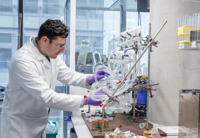 Dr Andreas Kafizas at work in the Chemistry labs at White City