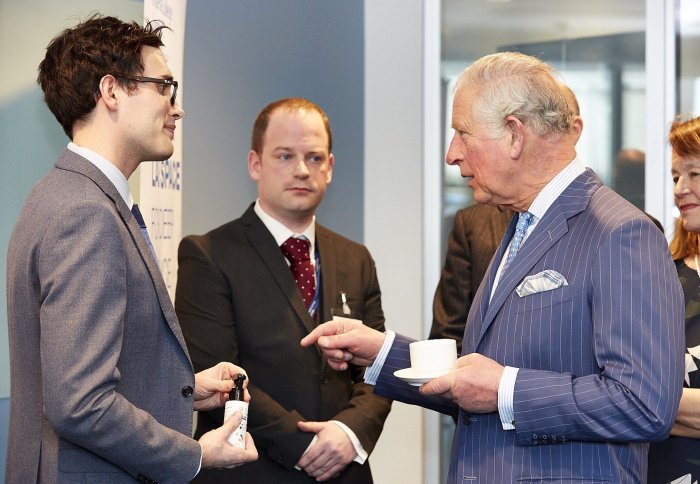 Former ICB CDT student and Fresh Check co-founder, John Simpson, meeting the Prince of Wales.