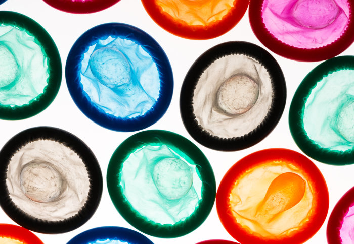 An image of coloured condoms