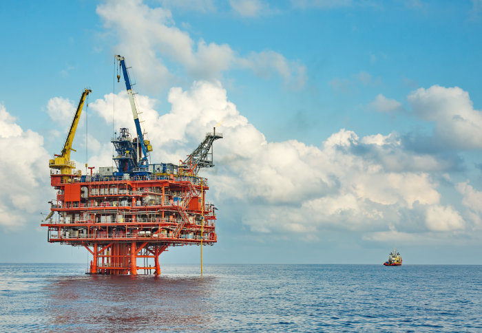 A photo of an offshore oil rig