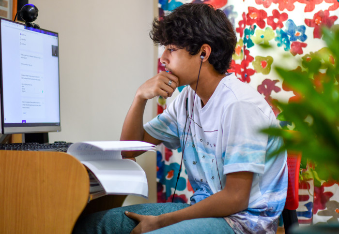 Young person studying online