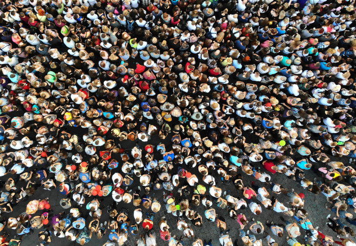 An aerial shot of a crowd of people