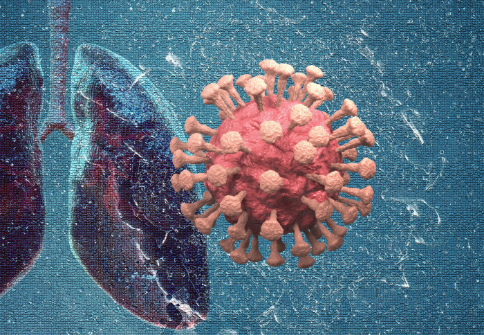 Digital image of the COVID-19 virus and human lungs