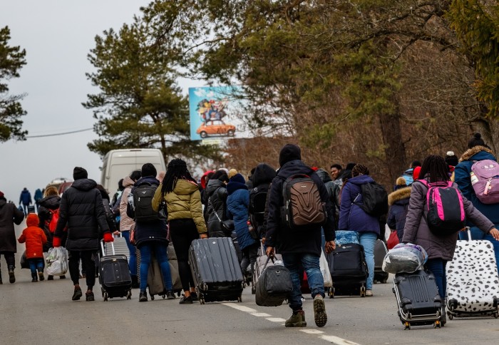 Refugees on a Ukranian motorway