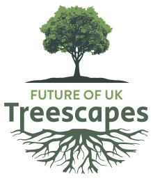 A green tree, below it text that reads 'Future of UK Treescapes', below that are the roots
