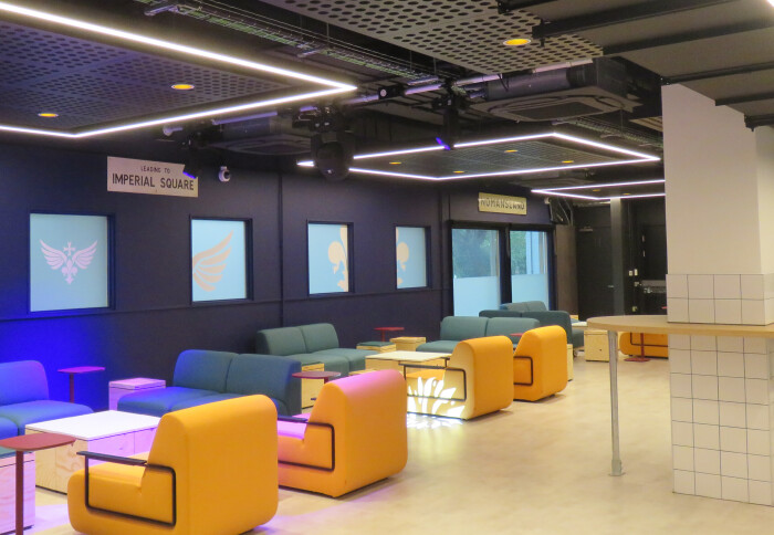 The colourful seating and lighting in the refurbished 'party' area