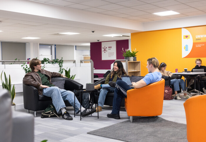 Students sitting and talking in The Student Space in Sherfield Building