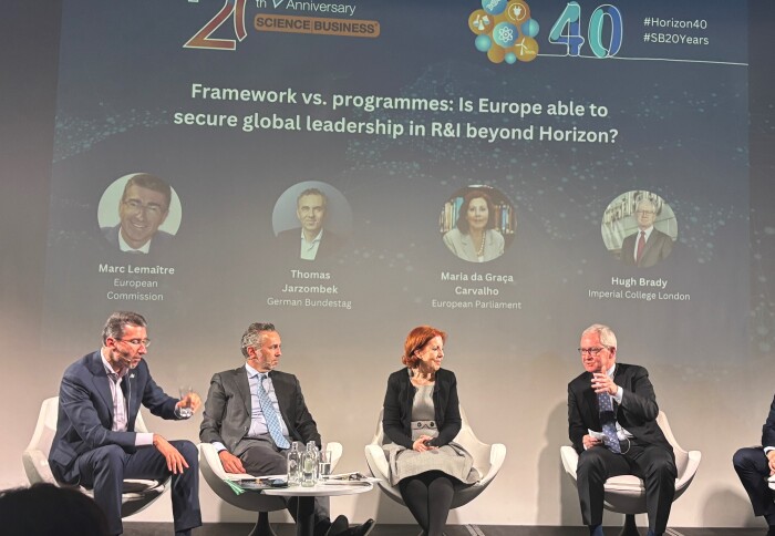 Professor Hugh Brady appearing on the plenary panel session of the Science Business conference in Brussels