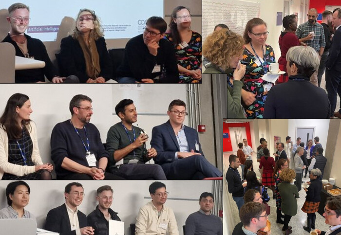 Collage of photos from panel sessions and networking