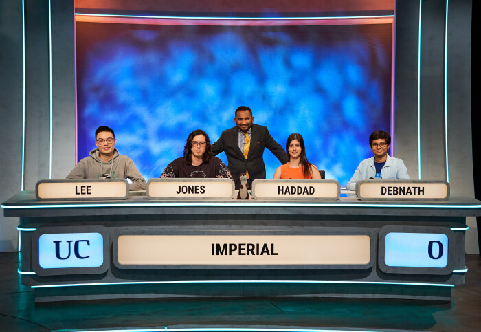 Imperial's University Challenge team for 2024 with host Amol Rajan.