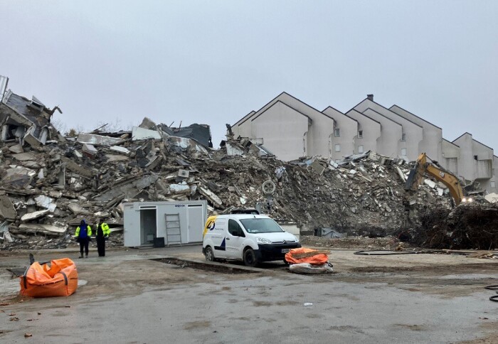 Demolition waste concrete at a site in Orleans, France