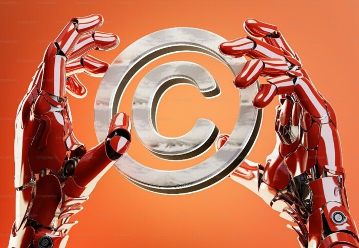 copyright logo with robot arms