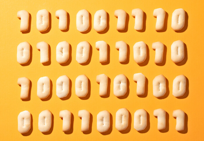 Biscuits in the shape of binary 1s and 0s