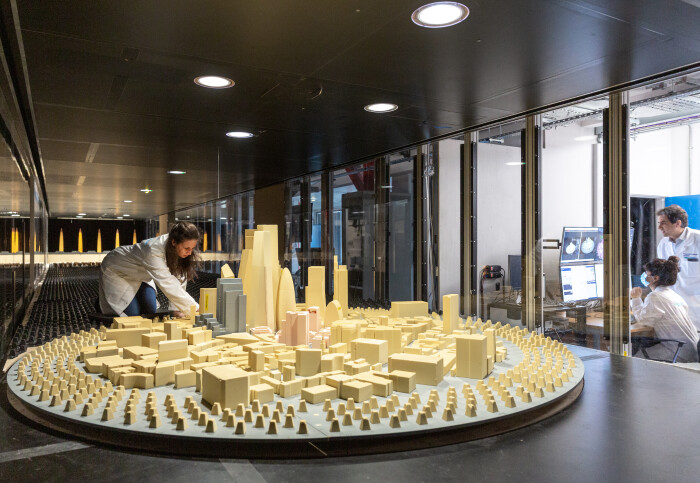 a city model in a wind tunnel