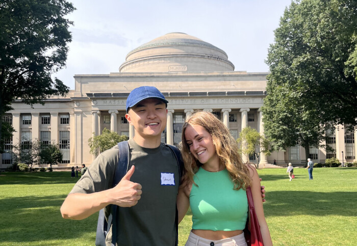 Shawn Huang and Maria Giannakoudi posing for a photo at MIT