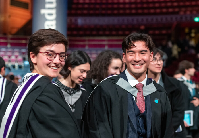 Smiling Imperial graduates at graduation ceremony in the Royal Albert Hall