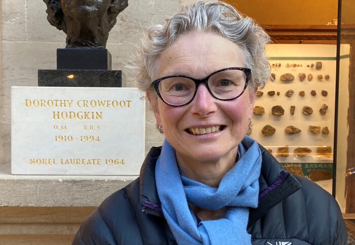 Georgina Ferry with a bust of Dorothy Crowfoot Hodgkin