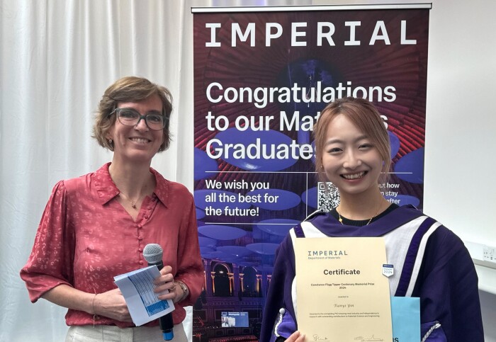 Professor Sandrine Heutz and Dr Tianyi Yin, Winner of the Constance Fligg Tipper Cenetenary Memorial Prize