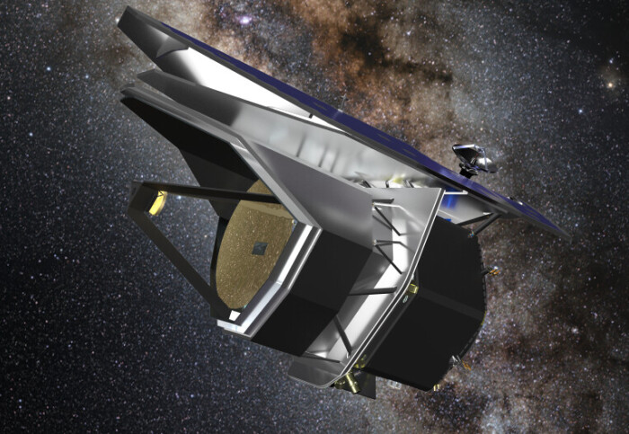 Illustration of a spacecraft in front of the Milky Way