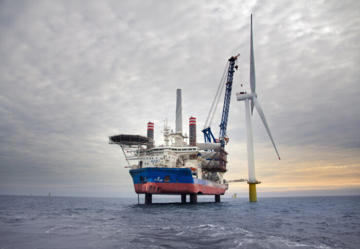 Installation of offshore wind turbine tower from a jack-up vessel