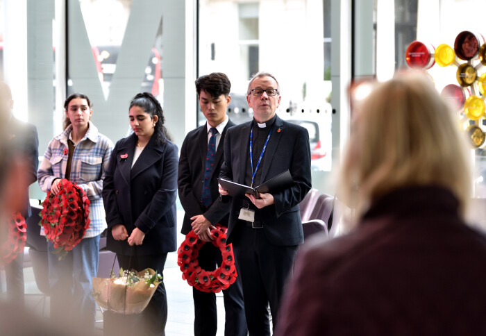 College Chaplain Andrew Wilson, opening the act of remembrance