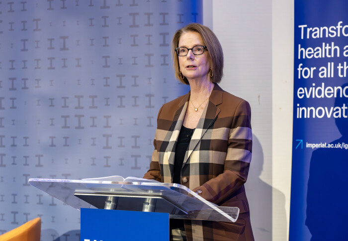 Ms Julia Gillard AC stand speaking at a lectern