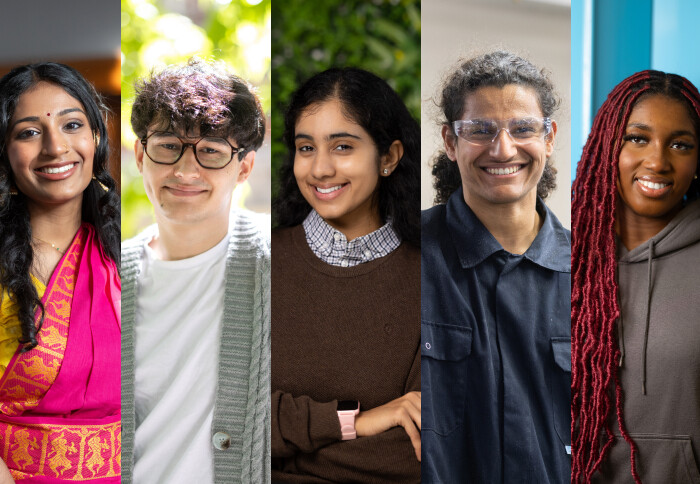 collage of five students from Imperial smiling at the camera