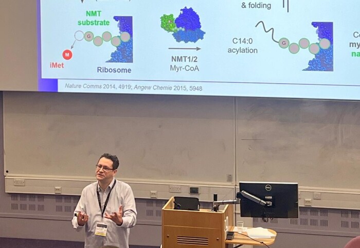 Prof. Tate delivering his talk "Antimalarials to ADCs" at BMCS