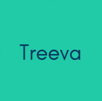 Treeva logo, which is simply their name in navy blue front on a green background