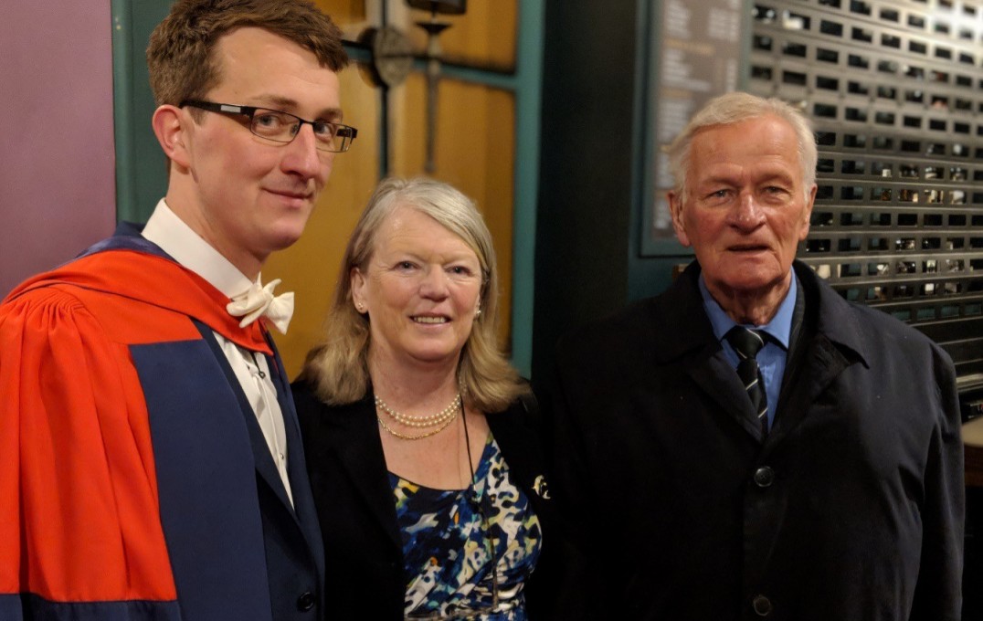 At the Post Graduate Graduation Ceremony – with parents (Angela & Clyde Britton) – in 2018 – after being awarded the President’s Early Career Medal