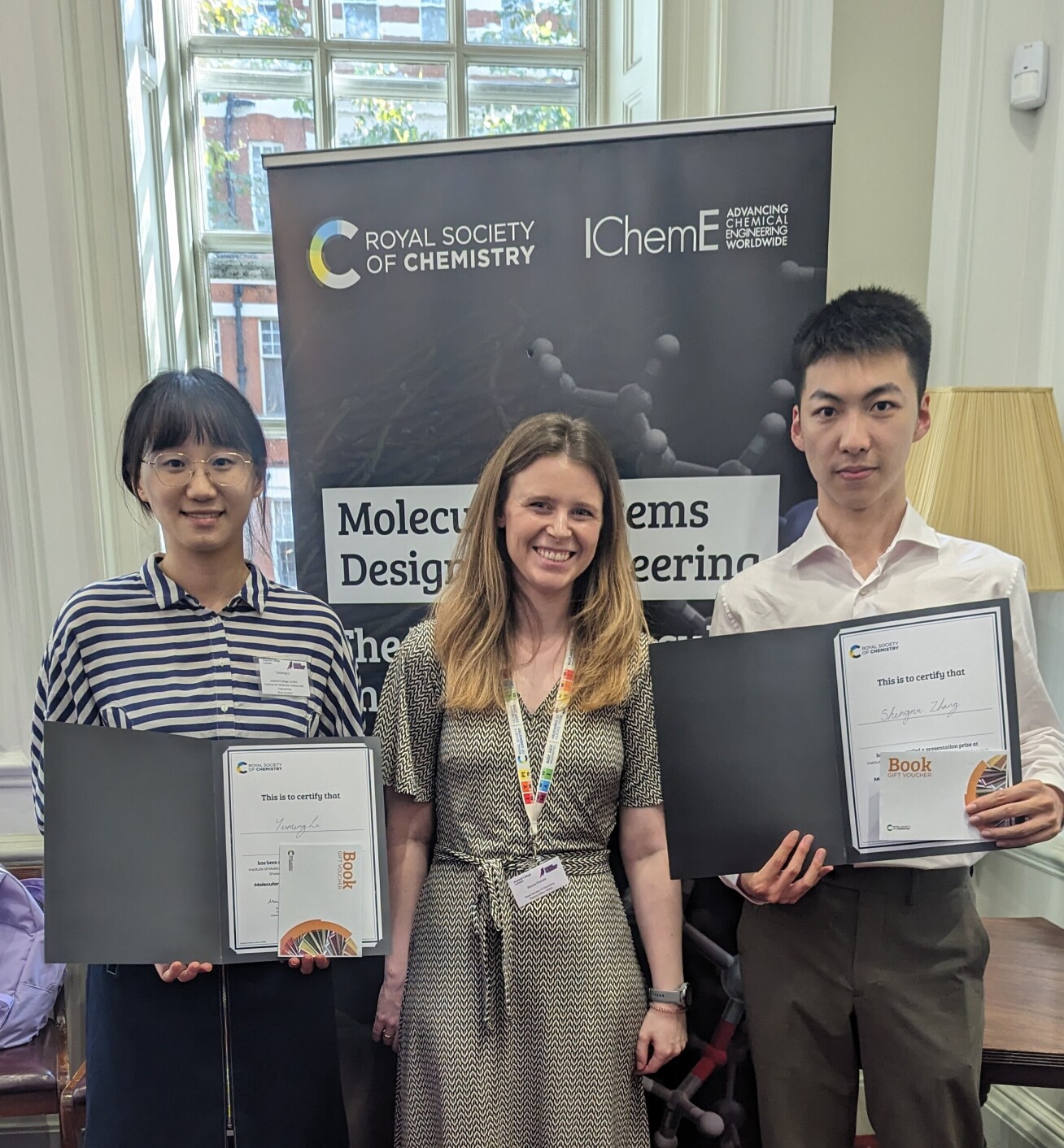 The Royal Society of Chemistry sponsored prizes for the best talk and poster presentations - winners Yumeng Li and Shengrui Zhang