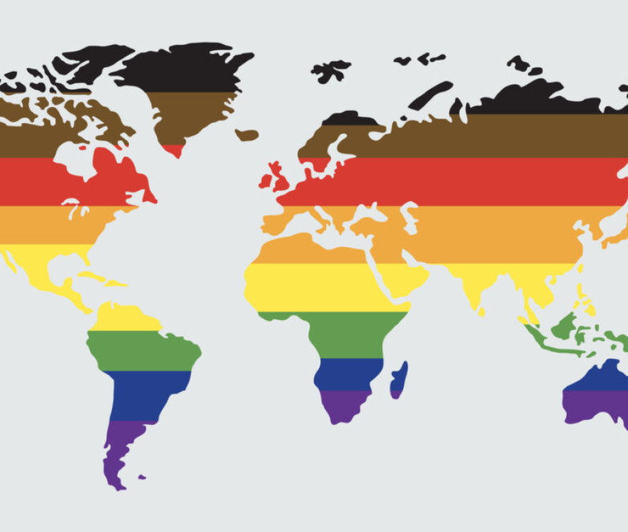 map of the world rainbow coloured