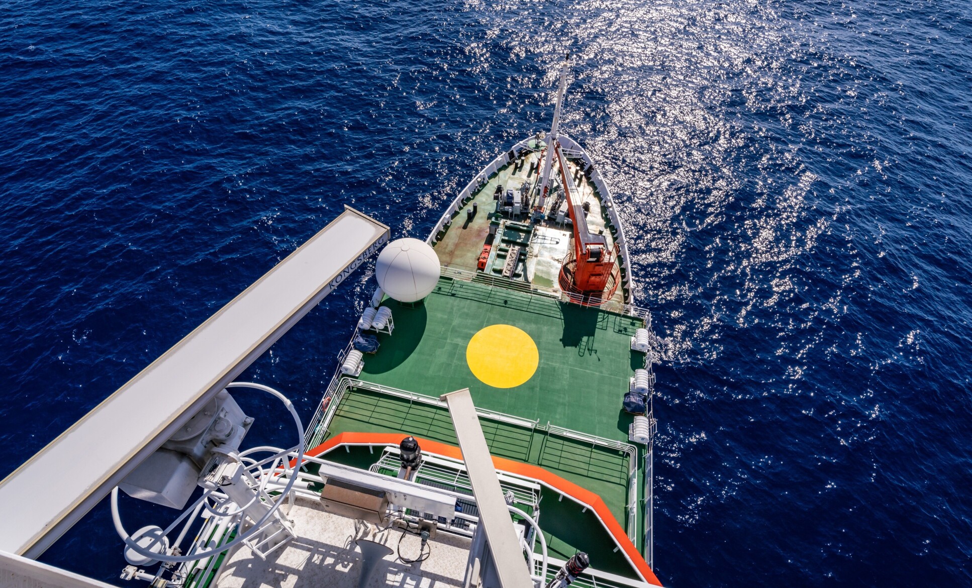 Research vessel in the ocean, a view from above