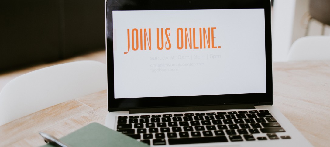 open laptop with text saying join us online
