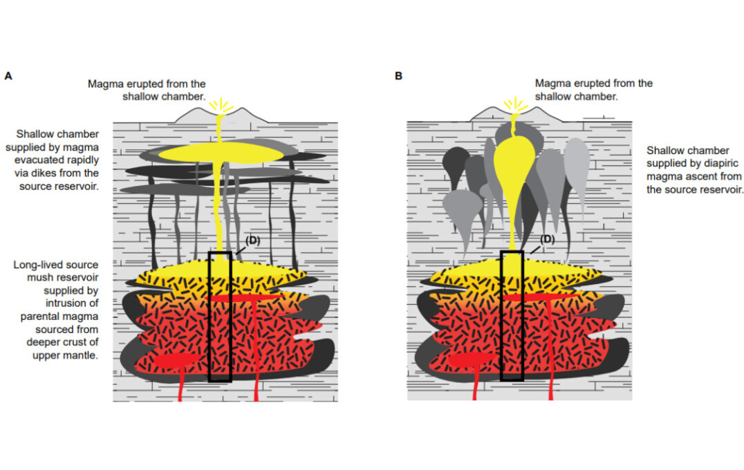 Figure depicting source reservoir processes that may supply a large volcanic eruption.
