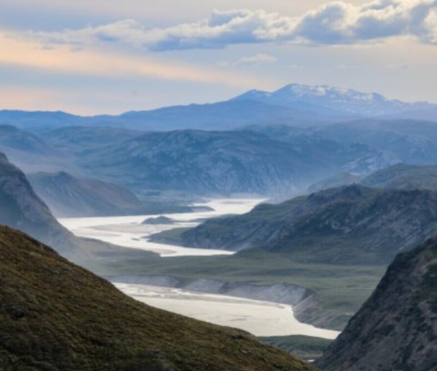 Landscape with mountains and lakes.