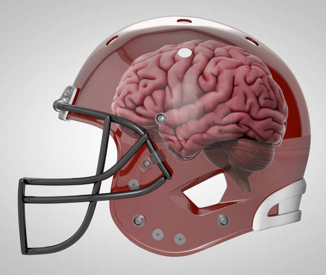 3D rendering of American Football helmet with brain