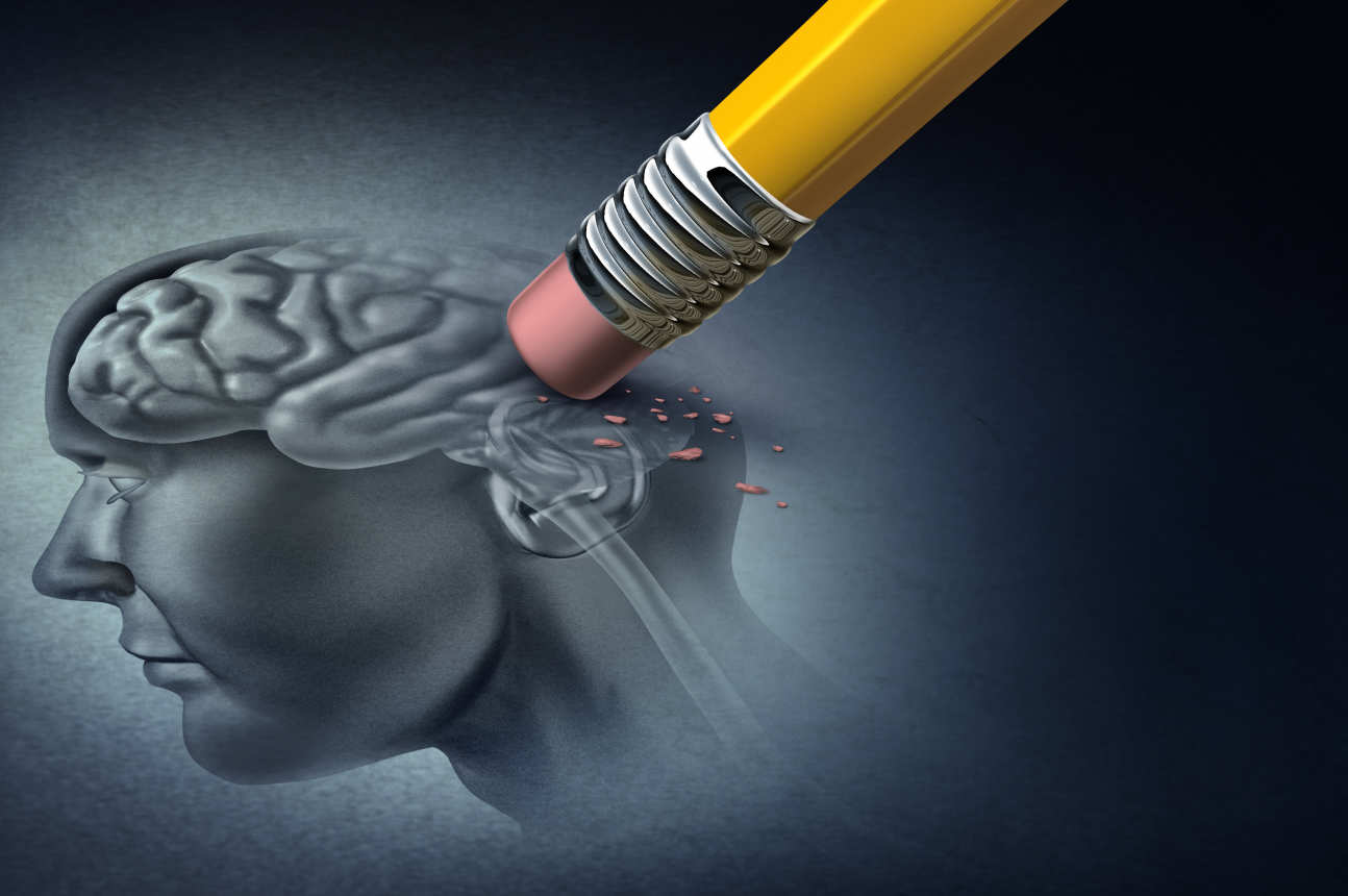 An illustration of a brain being erased by a pencil rubber