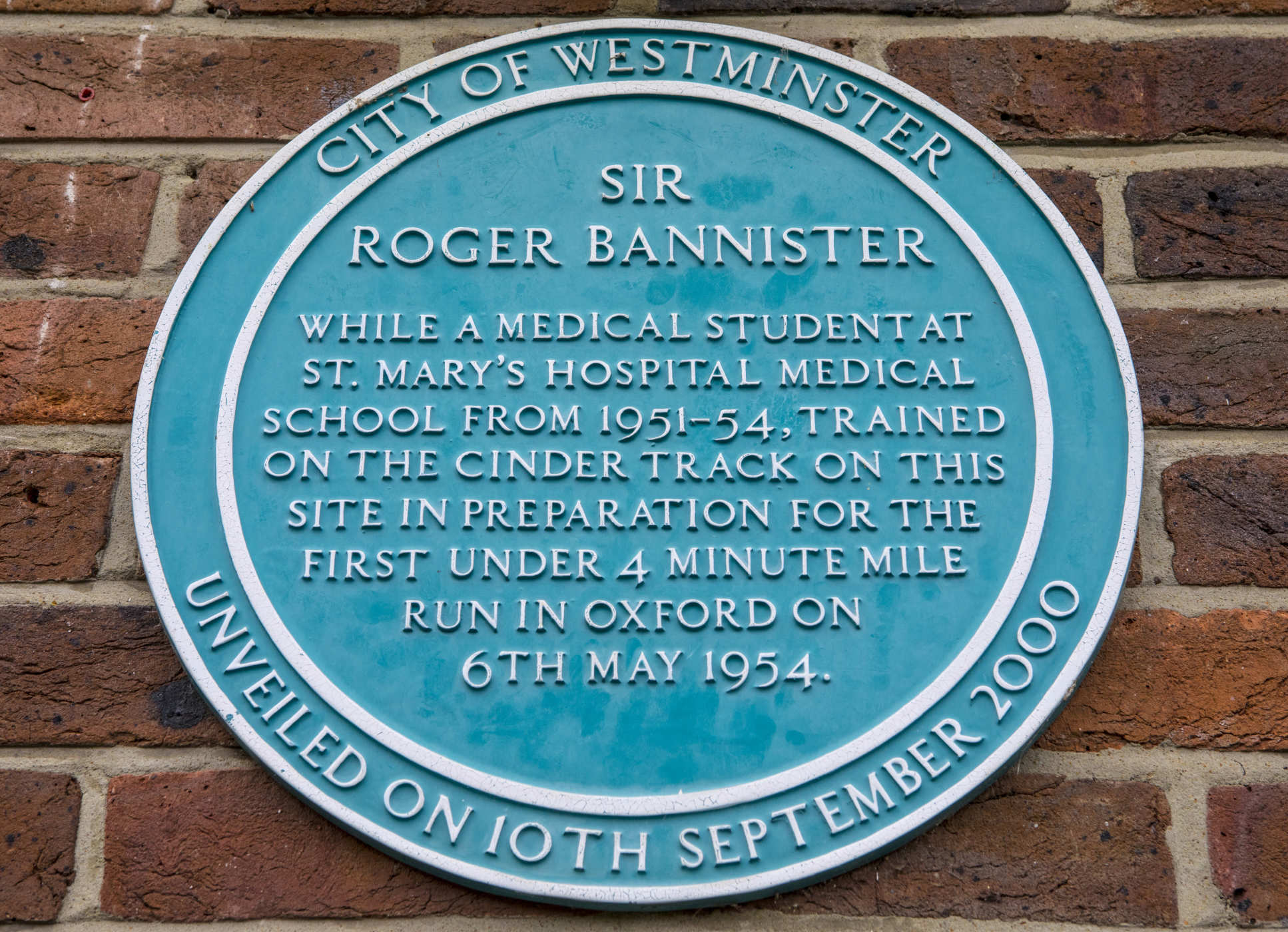 A plaque at Paddington commemorates Sir Roger's sporting background whilst at St Mary's Medical School  