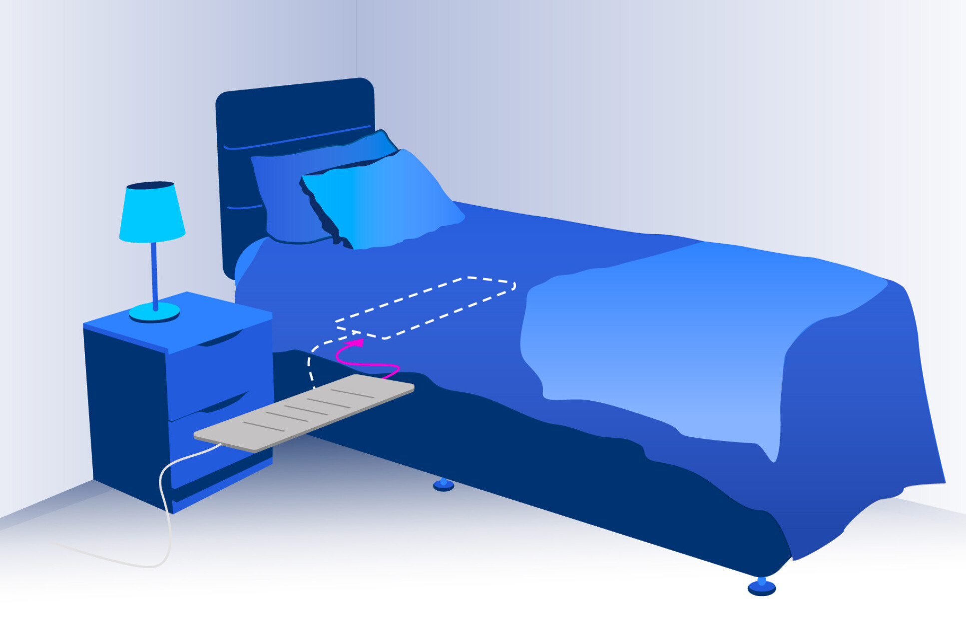 Illustration of a bed with a mat placed underneath it.