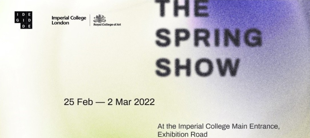 Text 'The Spring Show' on a purple and yellow background with exhibition dates and location