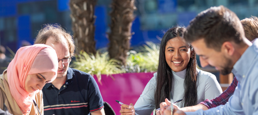 Students in Dalby Court, South Kensington Campus