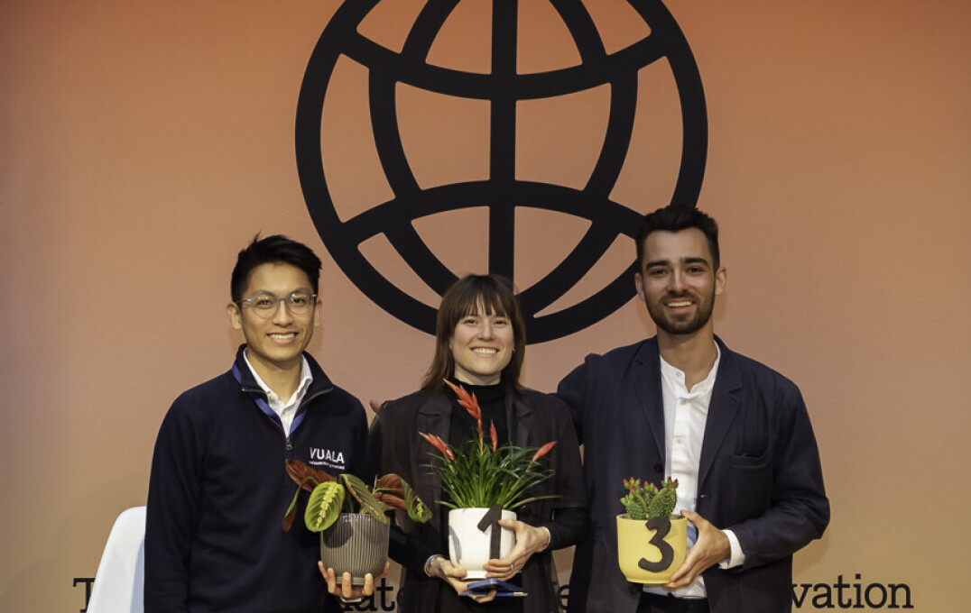 Top pitches left to right: Abiel Ma (Vuala); Liz Lee (Carbon Cell); Dan Ellis (Decarbonite)