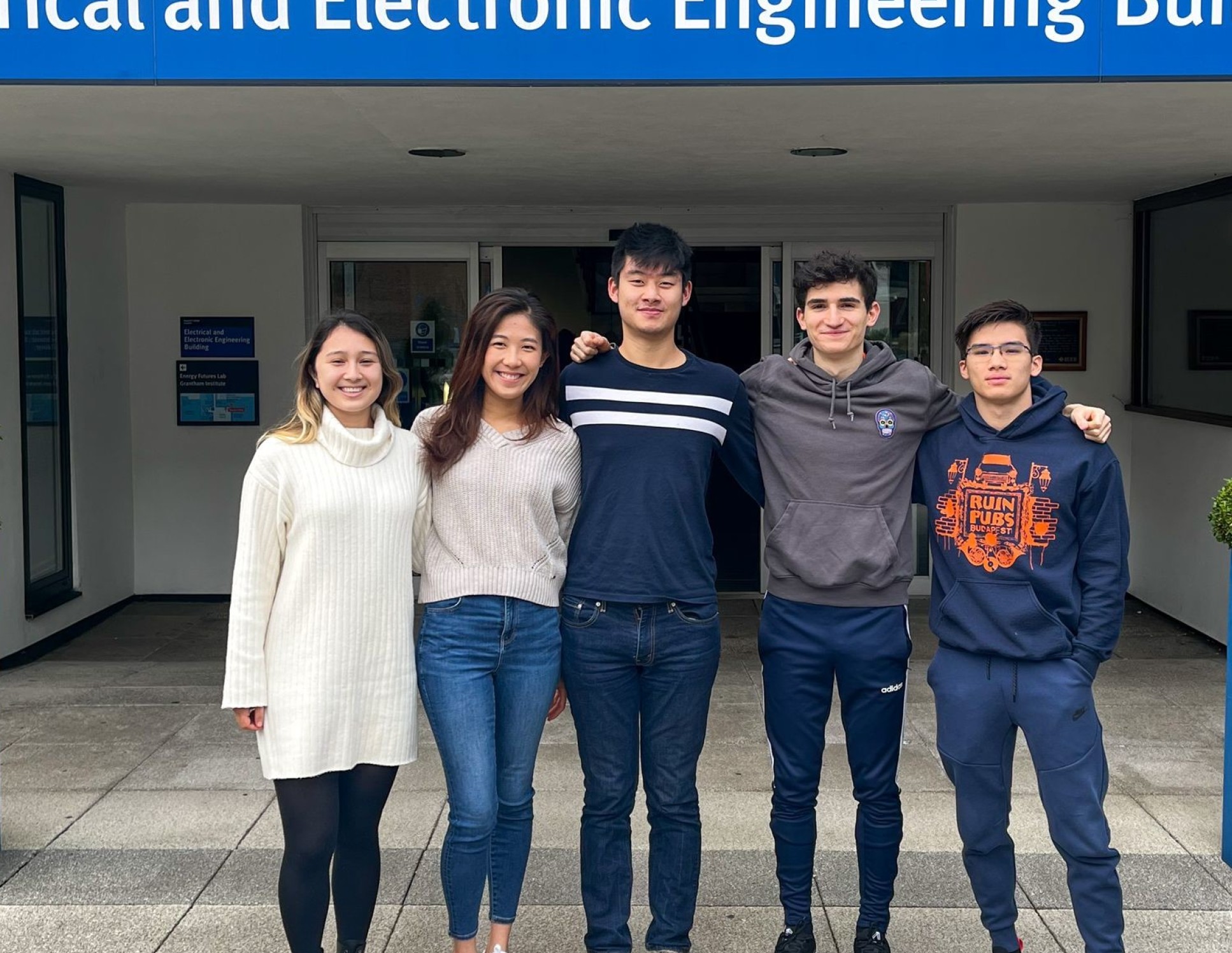 The students outside the EEE Building