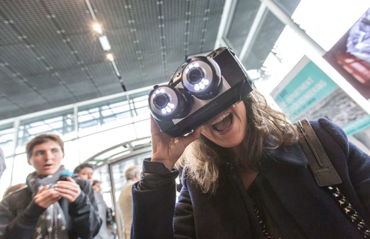 Woman smiling with VR headset