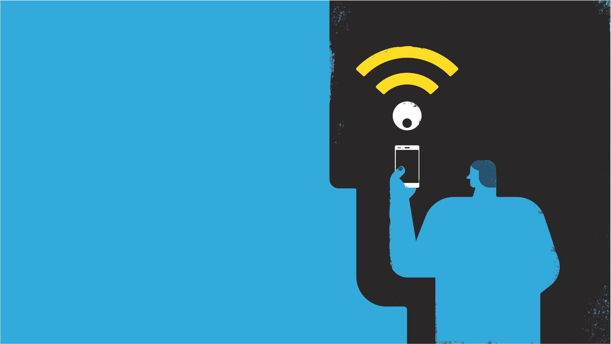 Illustration of a person holding up their phone with a wifi signal