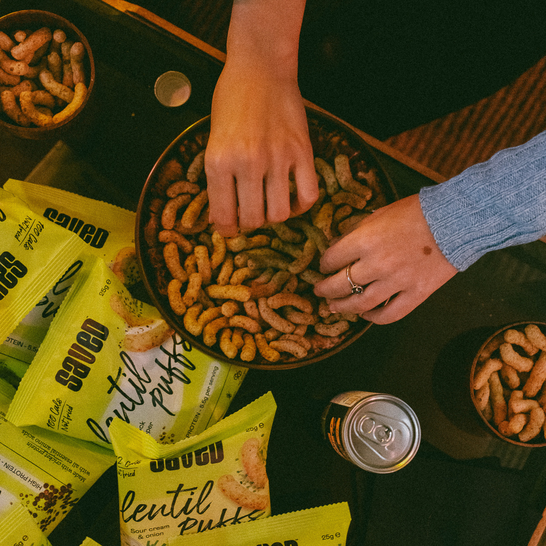 Saved lentil puffs made from Insect protein 