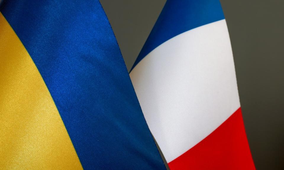 Flags of Ukraine and France. Political Relations.