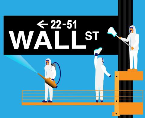 Wall Street sign being cleaned 