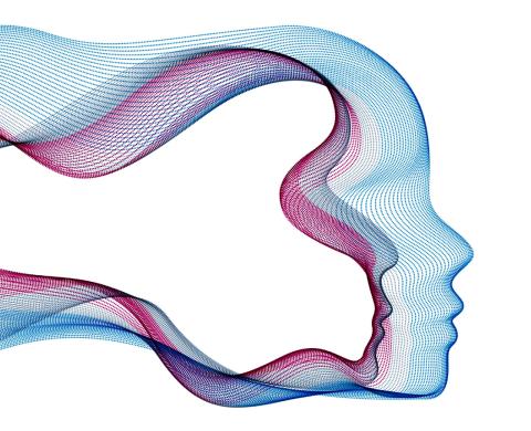 Human head vector illustration made of dotted particle flow array